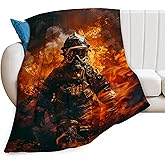 Firefighter Blanket Firefighter Hero Throw Blanket Flame Themed Tribute to Firefighting Bravery Gifts Cozy Fleece Flannel Lightweight Stuff Plush for Men Adults for Couch Sofa Bed Home Decor 40"x50"