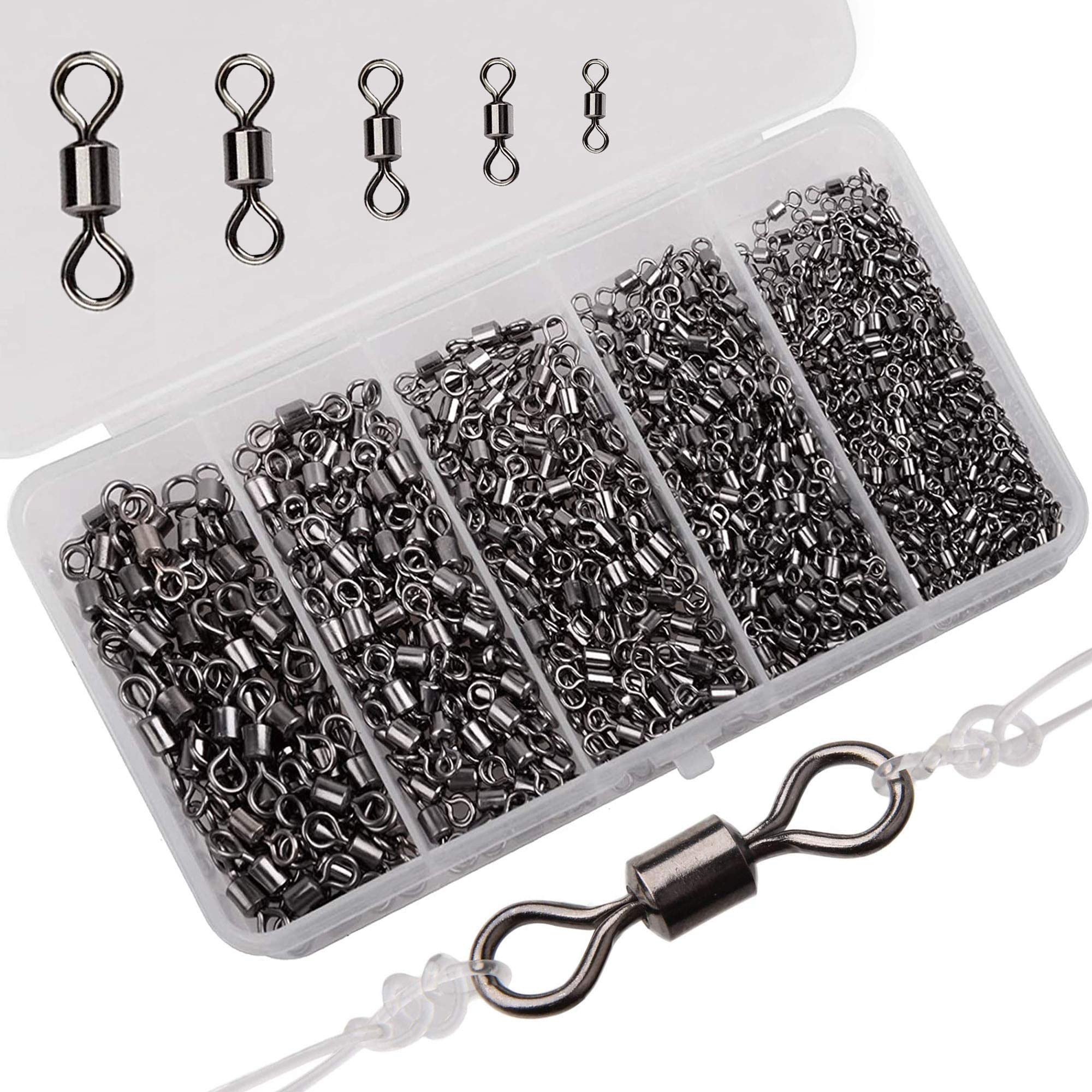 320pcs/box High-strength Heavy Duty Fishing Rolling Swivels Ball Bearing Swivel with Solid Rings Fishing Hook Connector Tackle Box