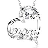 YINGD Heart Necklace Gift for Mom - 18K White Gold Plated Heart MOM Pendant for Mother's Day, Anniversary Birthday Gifts for Mummy, Jewelry Gifts for Mamma
