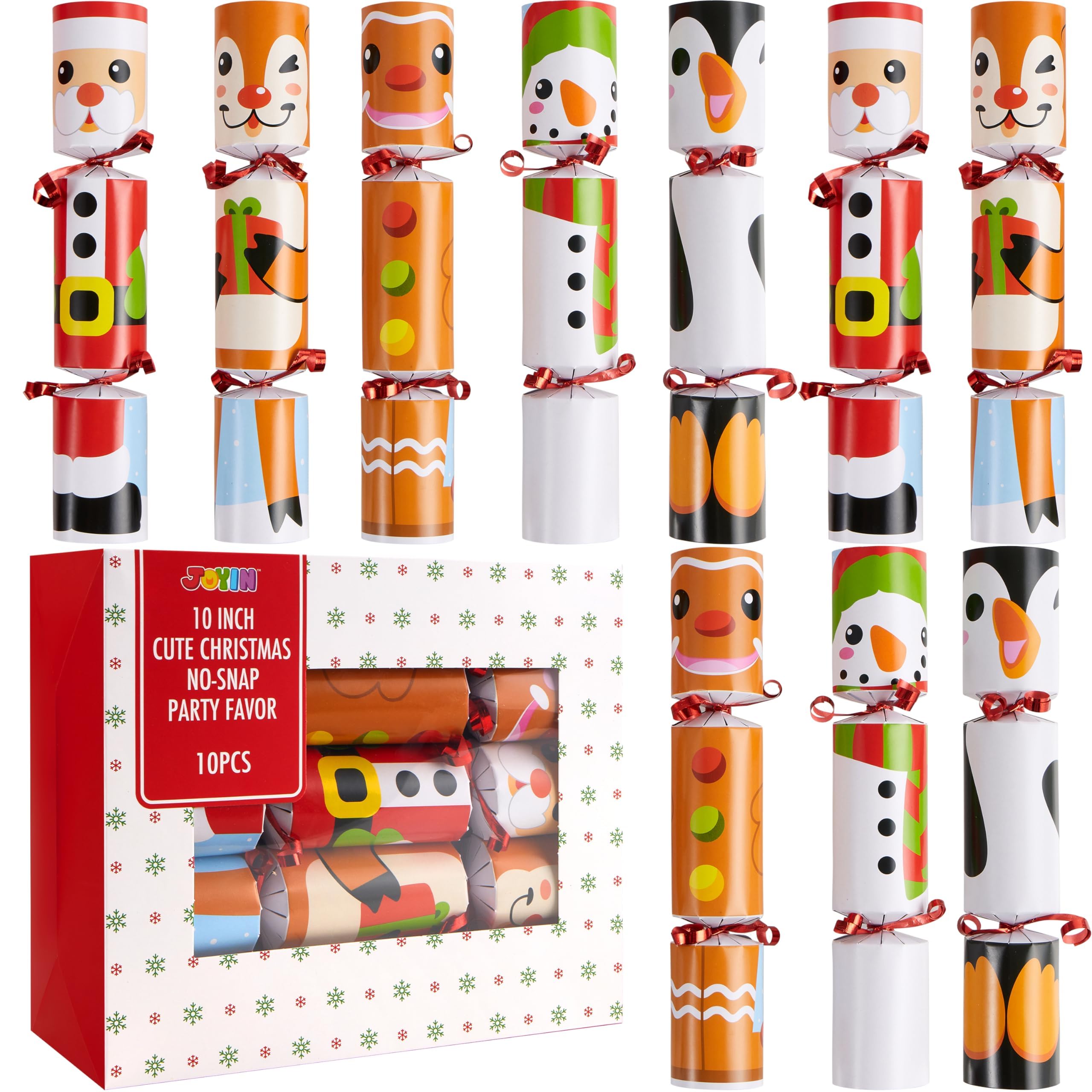 JOYIN 10 Pack Christmas Non-Snap Party Favor with Cute Characters, Includes Party Hat, Joke & Gift, Christmas Table Decorations for Holiday Dinner Traditions Supplies, Stocking Stuffers for Kids