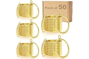 FULYCIN Curtain Rings Gold 50Pcs,Metal Curtain Rings with Eyelets, 1.5 inch Inner Diameter Drapery Rings Apply for Curtain Rods(Fits Up to 1.25-Inch Curtain Rods)
