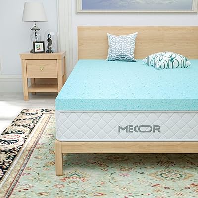 Mecor 4 Inch 4" 100% Gel Infused Memory Foam Mattress Topper -King Size Ventilated Design Bed Topper- Promotes Airflow - Relieves Pressure Points/Blue