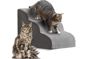 Mity rain Cat Stairs, 3-Steps Cat Stairs for Old Cats, Gentle Slop Design for Senior/Injury/Small Cats, Strong Support 3D Cat Ramp for Climbing on Bed Chair Couch