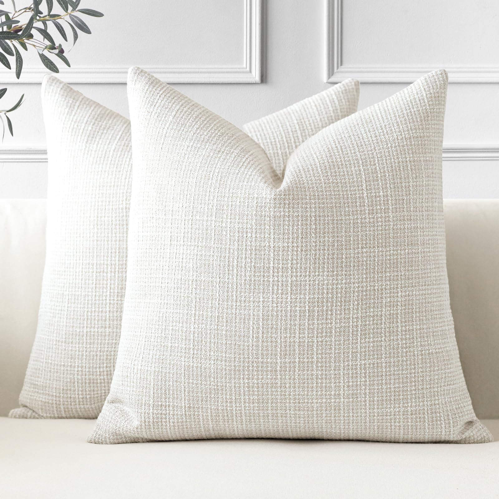 JOTOM Set of 2 Cushion Covers 60x60 cm Linen Beige Decorative Throw Pillow Covers 24x24 Inch Square Cushion Case Home Decor Pillowcases for Couch Sofa Living Room Bed (Beige)