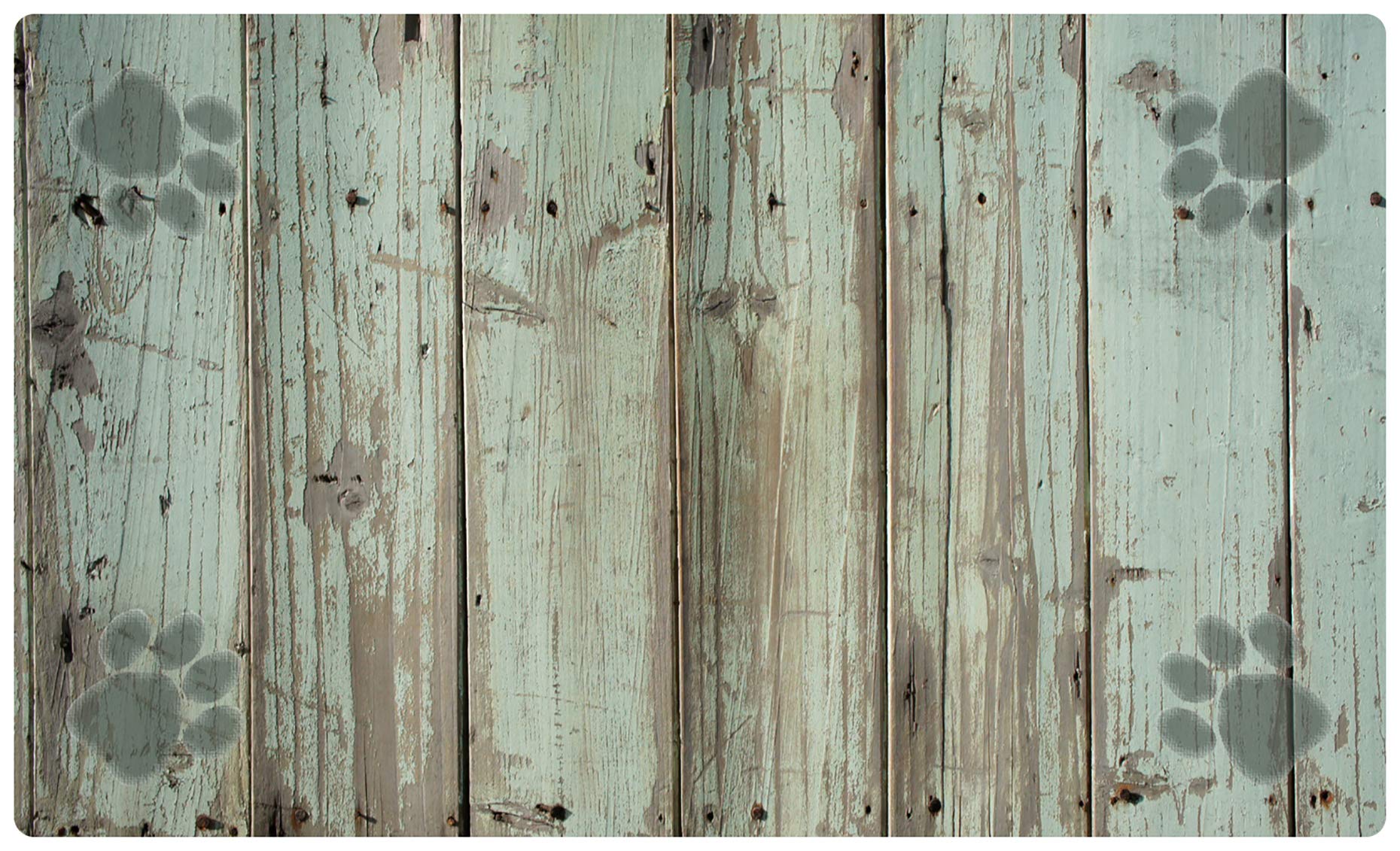 Distressed Wood And Paws Pet Bowl Place Mat,Green Anti Slip Mats For Dog & Cat Bowls