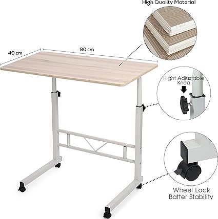 High Gloss Adjustable Portable Sofa Bed Side Table Laptop Desk With Wheels