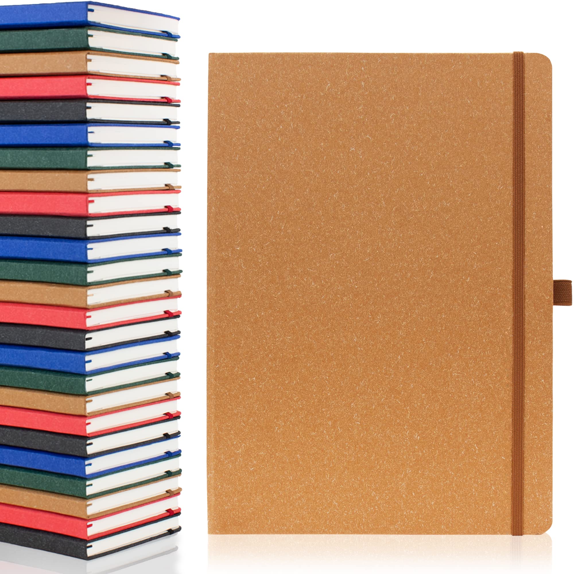 Notes London A4 Environmentally Friendly Eco Notebook with Lined Pages & Date Marks, 100% Recycled Paper, Ribbon, Pen Loop and Enclosure band, Hardback Journal Notepad Note (Natural)