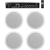 Rockville Commercial Bundle: (4) CCL6T White 70V 6" Ceiling Speakers, Wide Dispersion, RCS80-1 60-Watt 70V Bluetooth Amplifier, Perfect for Restaurant/Bar/Cafe, 5 Items