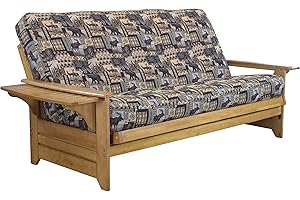 CORDOVA FUTONS Lakeshore Complete Futon - Frame and Mattress Set - Arm Tray, 8" Innerspring Full Size Sofa Bed Sleeper (Peters Cabin, Full)