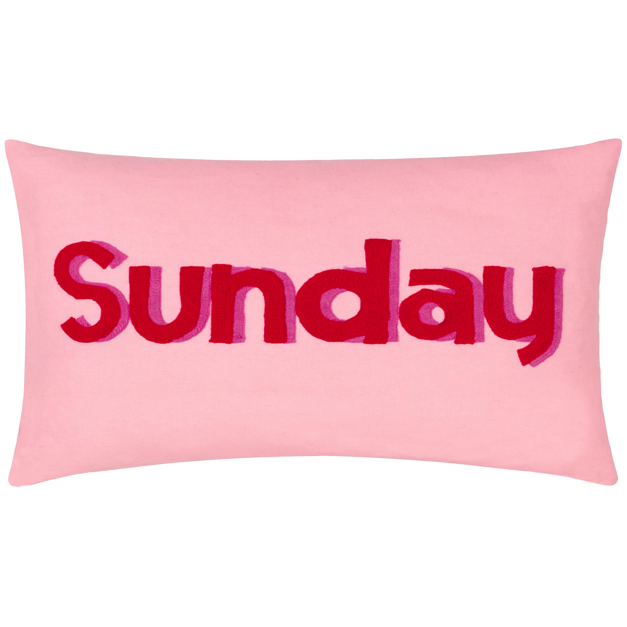furn. Sunday Embroidered Cotton Cushion Cover, Pink