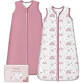 FIEMOL Rayon Made from Bamboo Baby Sleep Sack 6-12 Months, 1.0 Tog Baby Wearable Blanket, Soft Sleeping Bag for Newborn Infant Babies with 2-Way Zipper 2 Pack (Medium) Pink Rainbow