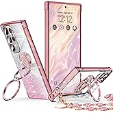 XYZ for Galaxy S25 Ultra Case with Stand, for Samsung Galaxy S25 Ultra Case with Double Ring, Women Girls Bling Luxury Glitter Clear Phone Case Cover Heart for Samsung S25 Ultra, Rose Gold