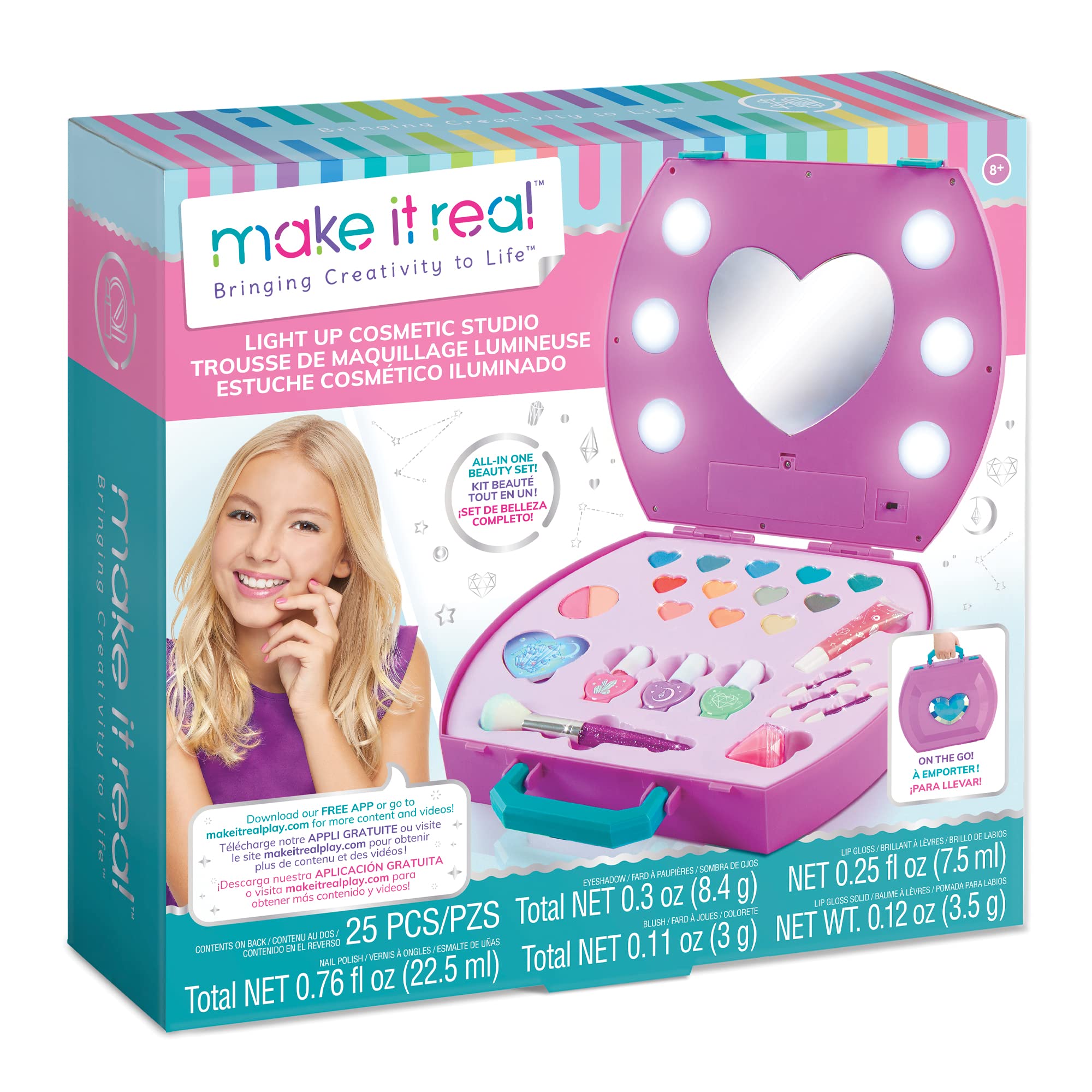 Make It Real Light-Up Makeup Set for Kids Including Vanity Mirror with Lights - Starter Cosmetic Kit - Girls Gifts.
