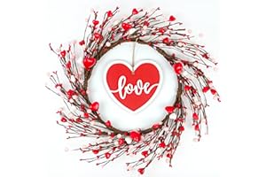 Lotus Hills Valentine’s Day Wreath, 20 inch Valentines Wreath with Heart Shaped Wooden Sign, Valentine’s Day Décor for Home Outdoor, Valentines Day Decorations for Front Door, Valentine’s Day Gifts