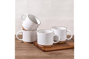 GBhome 15OZ Stackable Coffee Mugs, Ceramic Coffee Mugs with Texture Patterns for Man,Woman,Dad,Mom, Modern Coffee Mugs Set of