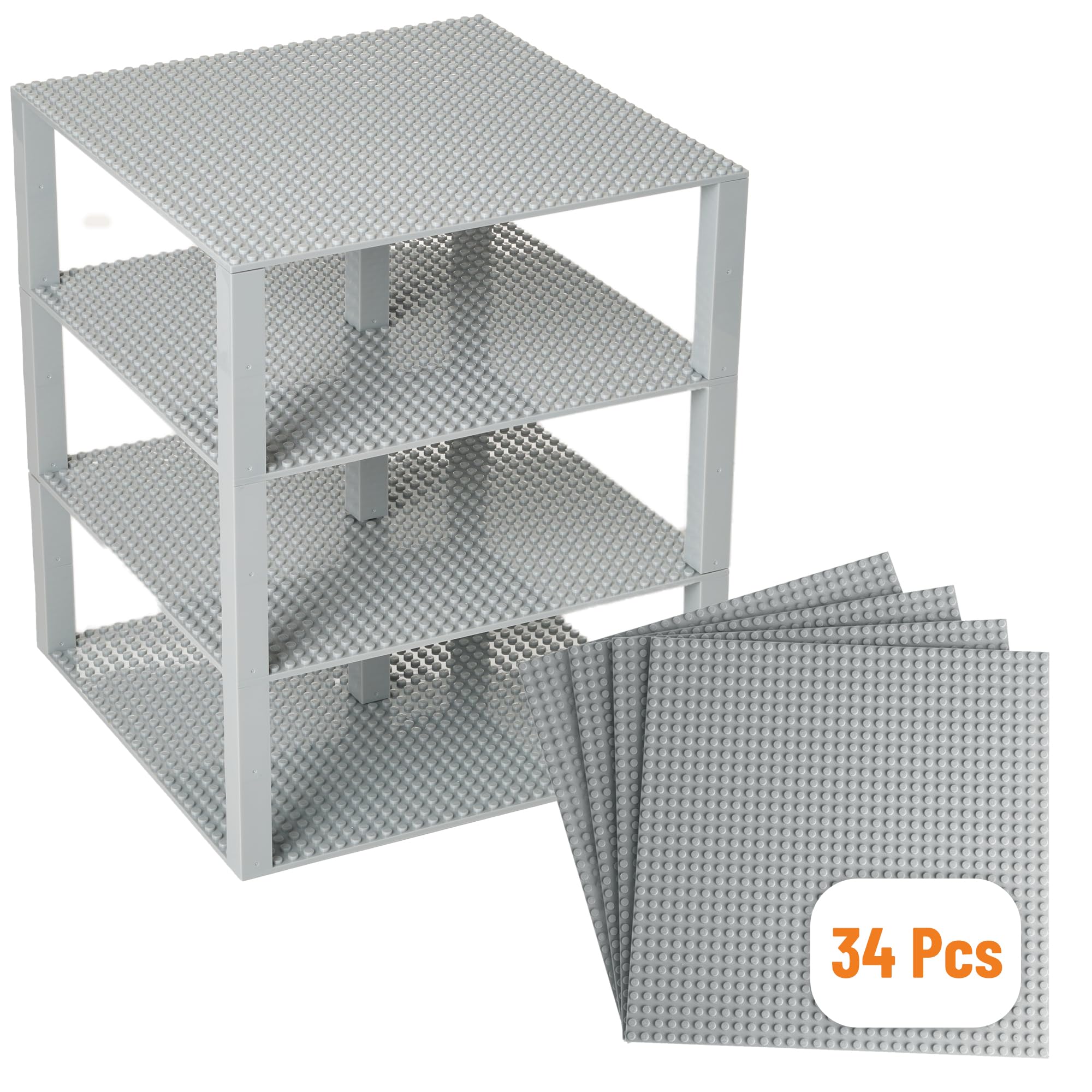 Strictly Briks Stackable Baseplates, Building Bricks For Towers, Compatible with LEGO Blocks, Compatible with LEGO Base Plates, Light Gray, 4 Base Plates & 30 Stackers, 25x25cm