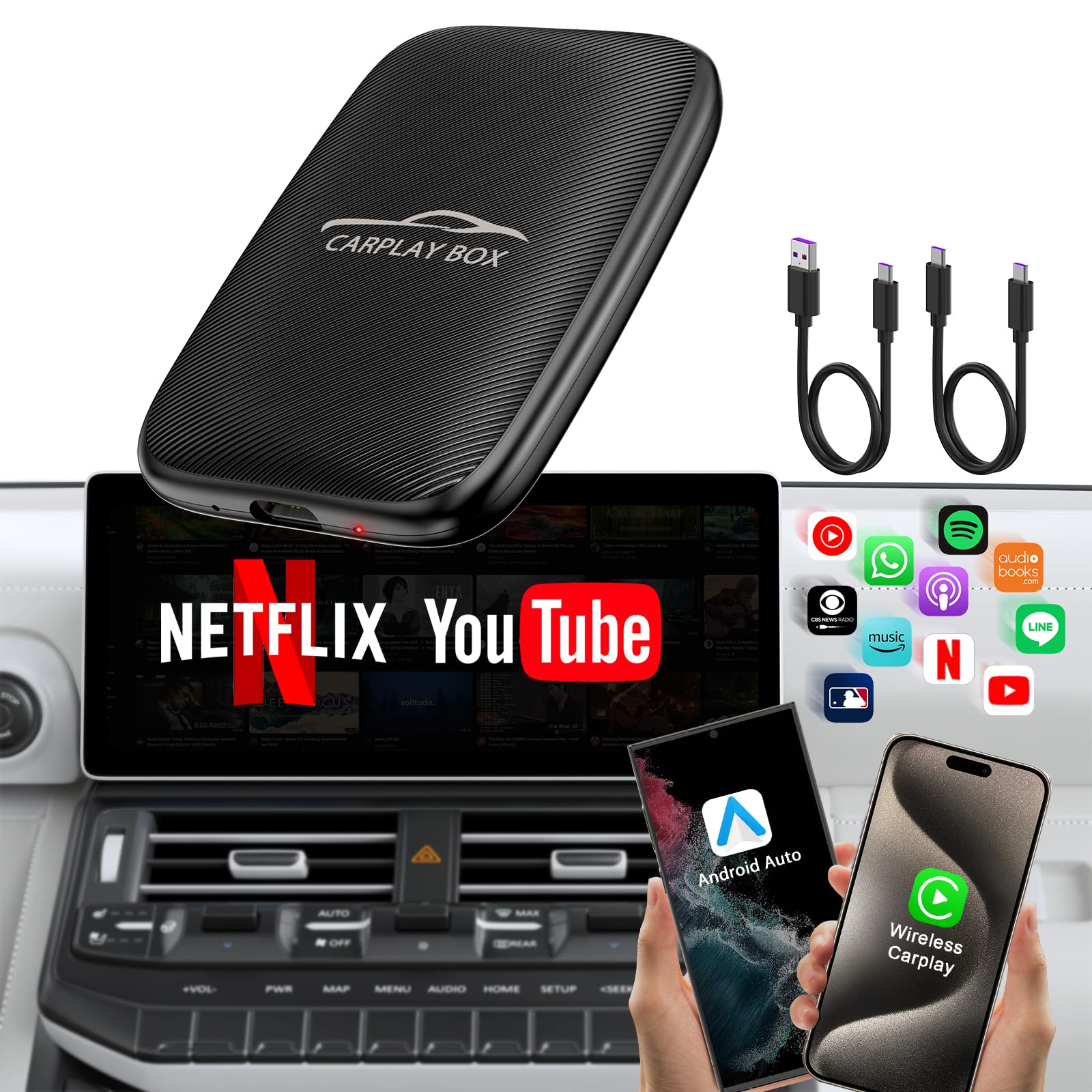 Photo 1 of 2025 Upgraded Wireless CarPlay and Android Auto Adapter -Built in YouTube Support TF Card,Magic Car Play AI Box Convert Wired to Wireless Dongle, Apple Carplay Adapter for Cars from 2016