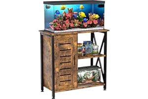 Herture 20-29 Gallon Fish Tank Stand, Aquarium Stand with Cabinet Accessories Storage, Heavy Duty Metal Frame, 31.49" L*15.74" W Tabletop, 330LBS Capacity, Rustic Brown PG07YGN