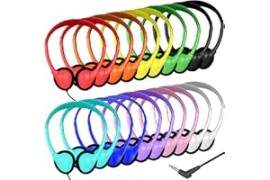 Ladont 20 Pack Bulk Classroom Headphones for Students Kids School, Wholesale Headphones Class Set with 3.5mm Jack for Chromebook Laptop PC Computer(10 Mixed Colors)