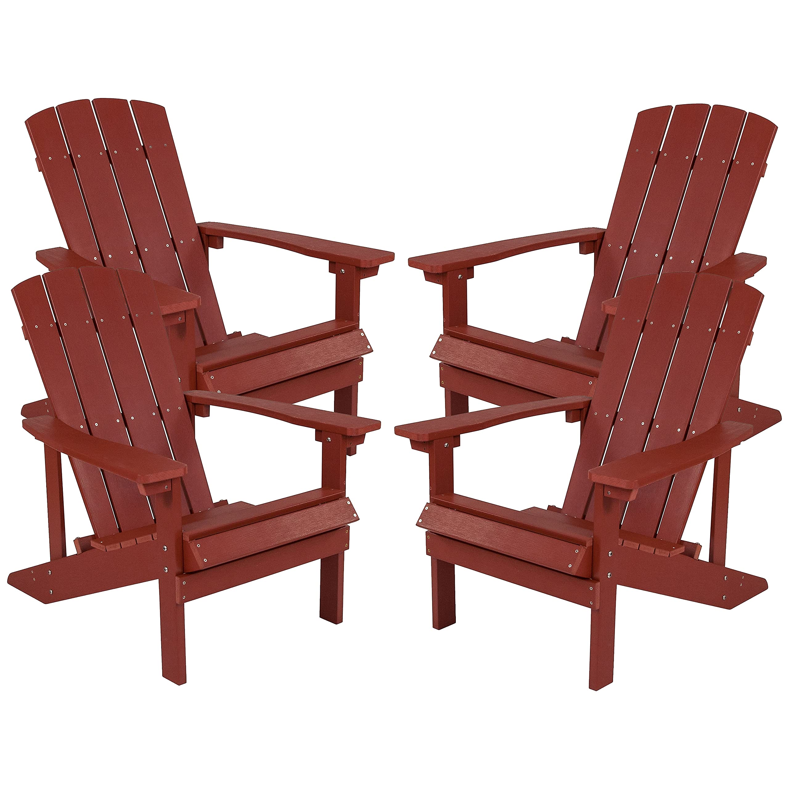 Flash Furniture Charlestown Poly Resin Adirondack Chair - Red - All Weather - Indoor/Outdoor - Set of 4 Image Flash Furniture Charlestown Poly Resin Adirondack Chair - Red - All Weather - Indoor/Outdoor - Set of 4 Image