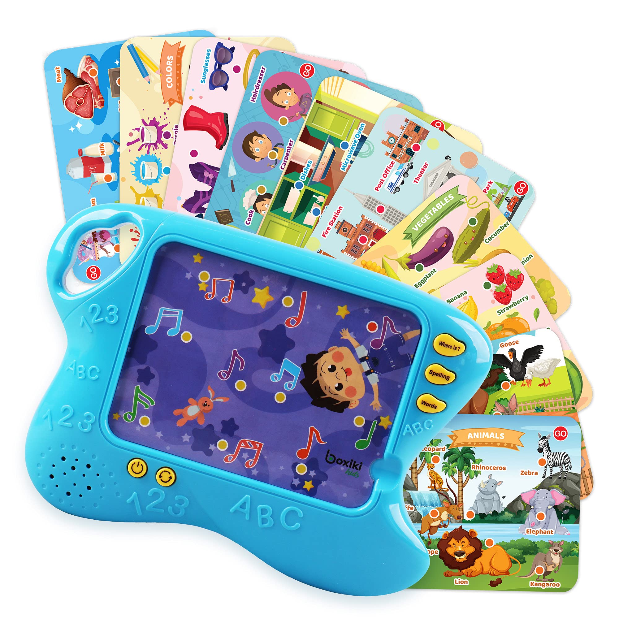 Boxiki Kids Learning Pad with 10 Educational Flash Cards for Toddlers 3+ Years w/Touch and Learn Functions | Smart Pad for Children's Learning Games | Educational Learning Toys for Boys and Girls