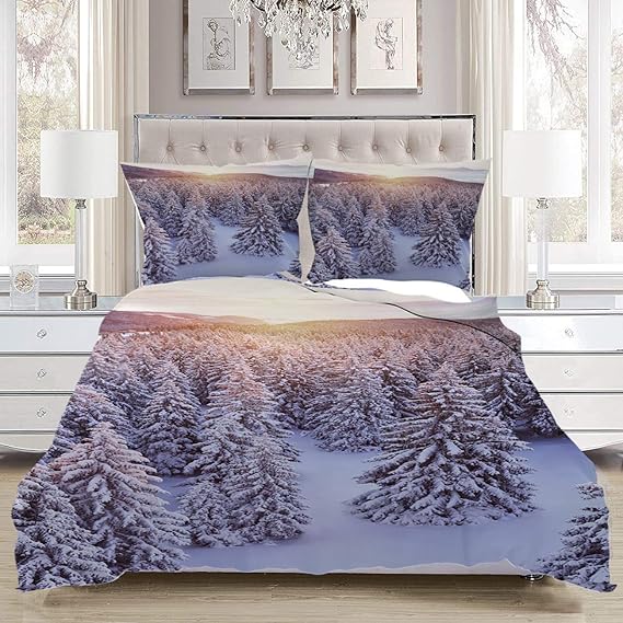 Winter Bedspread,Luxury Soft Comfortable,Winter Forest at Sunrise