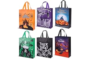 emzrivo 6PCS Halloween Trick or Treat Bags Halloween Large Gift Bag Halloween Tote Bags with Handles, Halloween Non-Woven Bags for Trick or Treat, Halloween Party Supplies, 15×11.8×3.9”