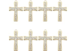 WAY DENG 10 pcs Rhinestones Cross Alloy Charm Gold Earring Necklace Pendant Dangle Keychain Jewelry Making Crafts 28x19 mm (A