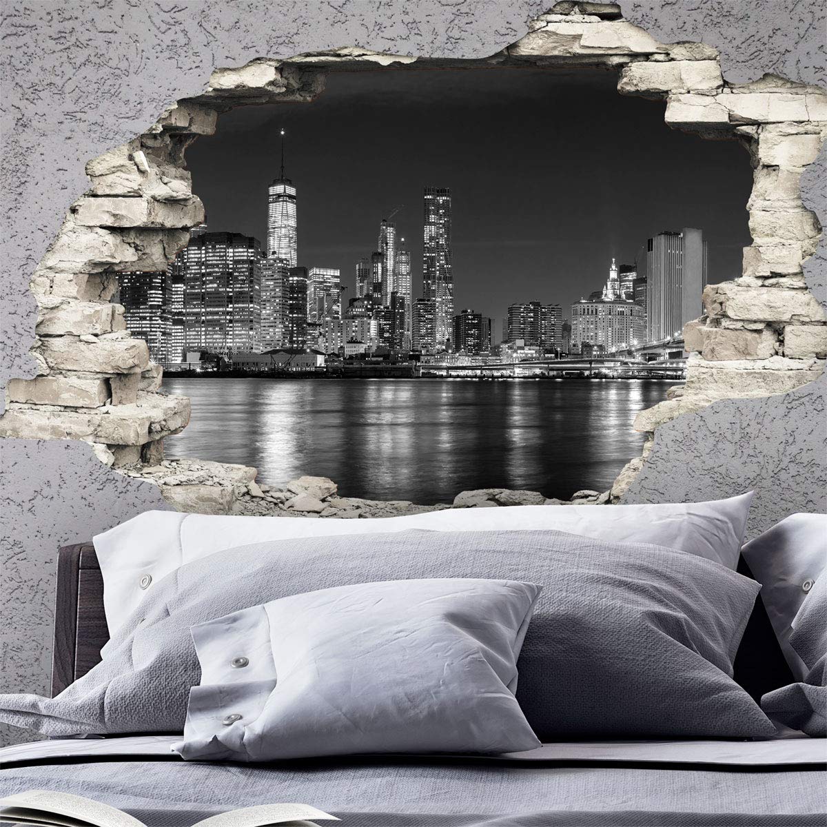Sticker 3D Effect |Wall Decal New York Sklyline – Wall Paper Decoration Optical Illusion Room and Living Room - 60 x 90 cm
