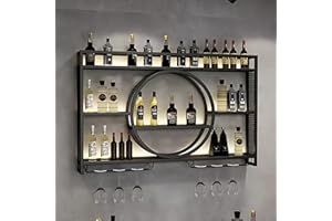 PIKYsailed 39 Inch Metal Wall Mounted Wine Rack, 3 Tier Bar Shelves with Glass Holder, Large Capacity Modern Liquor Shelves f