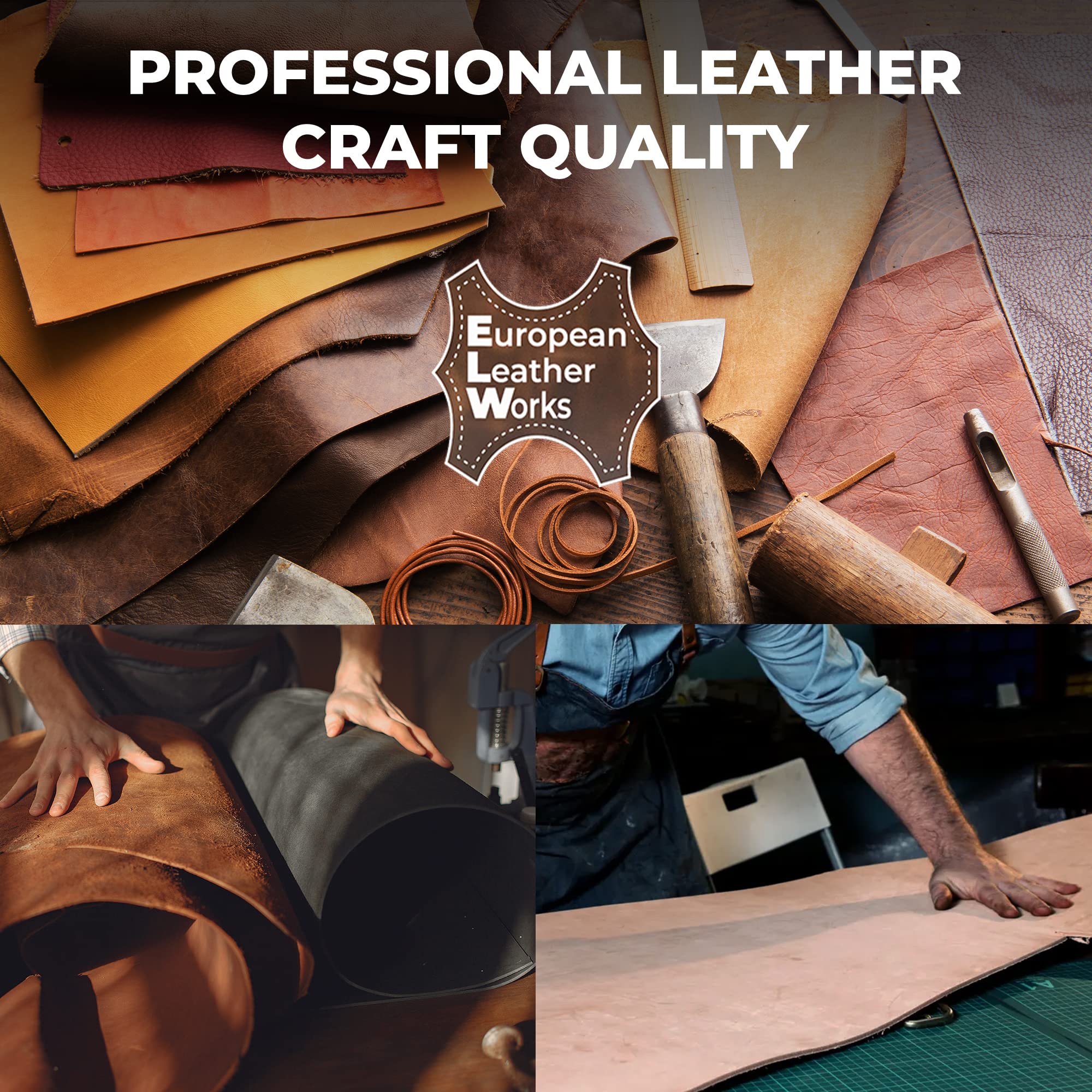 ELW Vegetable Tanned Leather Shoulder Pre-Cut 4-6 SQ FT | 8-9 oz. (3.2-3.6mm) Full Grain Leather Cowhide Craft Hobby Workshop Tooling, Repair, Carving, Dyeing, Engraving, Wet Molding