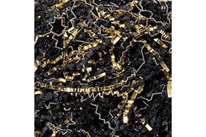 Mcfleet 1 LB Crinkle Cut Paper Shred Filler Black & Gold Crinkle Paper Shredded Paper for Gift Box - Gift Basket Filler - Gift Box Stuffing for Christmas, Halloween Packaging Wrapping