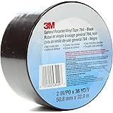 3M Vinyl Tape 764, General Purpose, 2 in x 36 yd, Black, 1 Roll, Light Traffic Floor Marking Tape, Social Distancing, Color C