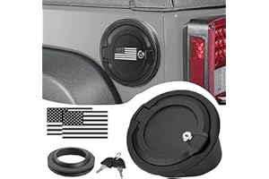 PARFYTER Locking Fuel Filler Door Cap Black Lock Gas Cover Cap Compatible with Jeep Wrangler 2018-2024 JL & JLU 2 door and 4 door & US Flag Sticker Accessories