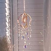 Dreamsum Crystal Suncatcher - Window Hanging Ornaments Sun Catchers with Healing Amethyst, Natural Stone Handmade Solid Geometric Shape Decor Glass Prisms Rainbow Maker, Home Decor, Blessed Gift