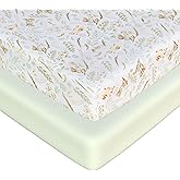 Fitted Crib Sheets for Boys and Girls, 2 Pieces 52"x28" 100% Cotton Crib Mattress Sheet, Absorbent Baby and Toddler Bed Sheets, Mattress Cover OEKO-TEX Cribs Sheet Set, Green Woodland Neutral Gift Set