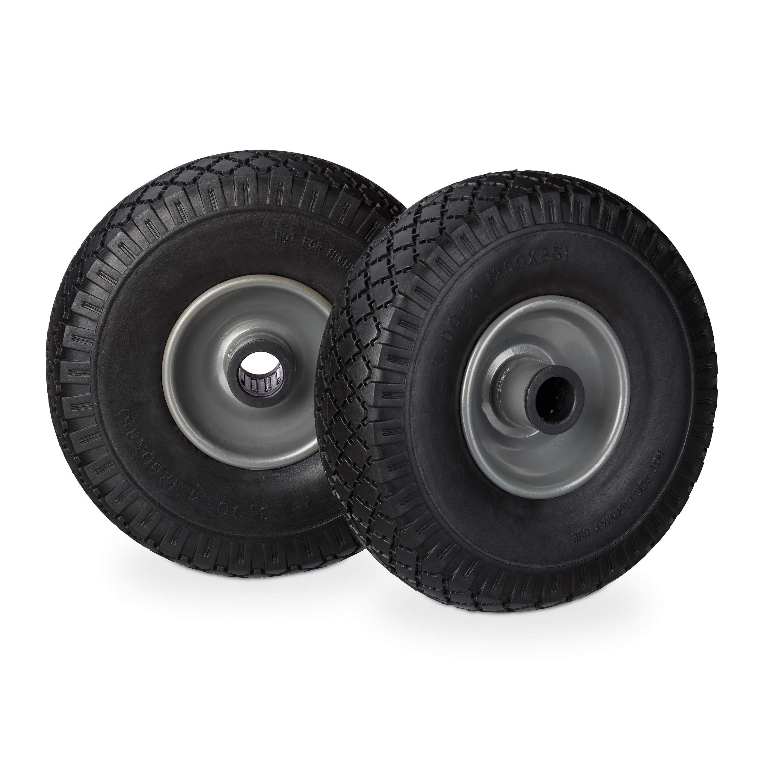 Relaxdays Black/grey sack truck wheel set, puncture-proof, 10026071_957, 3.00-4 solid rubber tires, steel rim, 25mm axle, 100kg, 260x85mm, black/grey