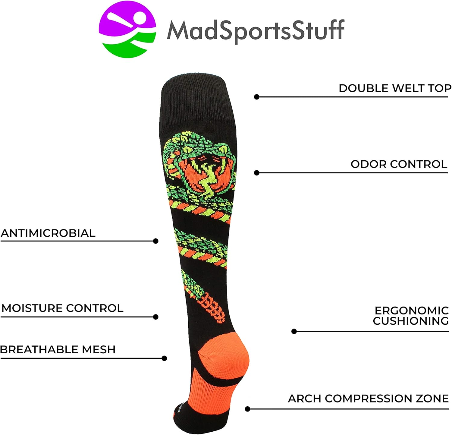 MadSportsStuff Crazy Snake Over The Calf Athletic Socks : Clothing
