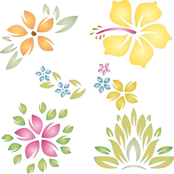 Amazon.com: Tropical Flowers Stencil - (size 6.5"w x 6.5"h) Reusable