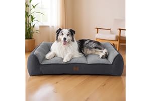Bedsure XL Orthopedic Dog Beds Large Sized Dog - Extra Thick Supportive Dogs Couch with Waterproof Washable Cover, Extra Large Comfort Pet Bed Sofa with Soft Plush Sherpa and Nonskid Bottom, Grey, 42"