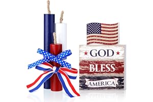 Amyhill 5 Pcs 4th of July Table Decorations Patriotic Table Centerpieces Rustic Independence Day Wood Firework Signs Tiered Tray Decor Rustic God Bless America Decor (American Flag)