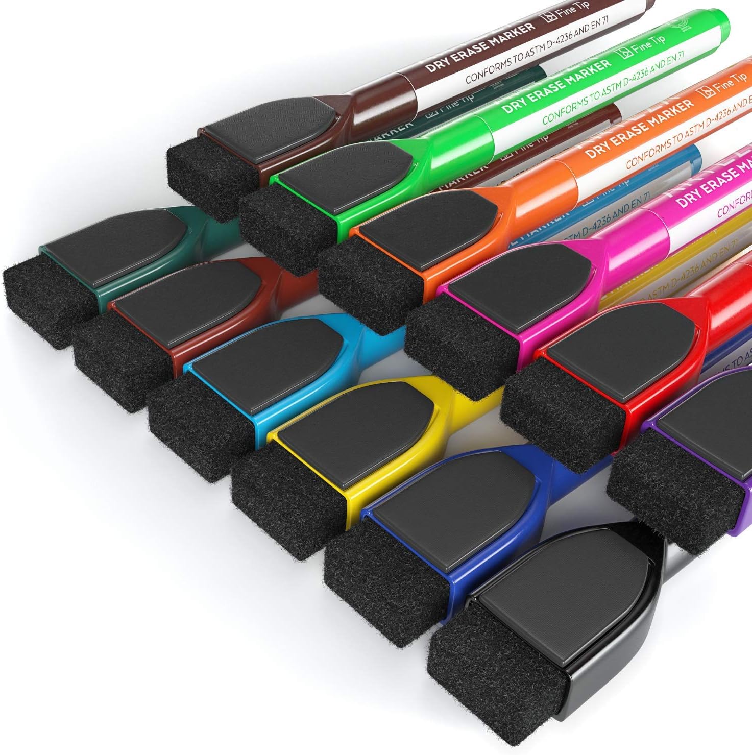 ARTEZA Magnetic Dry Erase Markers with Eraser, Pack of 24 (with Fine Tip), 12 Assorted Colors with Low-Odor Ink, Whiteboard Pens is perfect for School, Office, or Home : Office Products