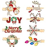 AUGSUN 8Pcs Christmas Rhinestone Hair Clips Barrettes Xmas Crystal Snowflake Wreath Reindeer Bell Hairpins Festival Costume Accessories for Girls Women Christmas Holiday Party Gifts