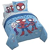 Jay Franco Kids Comforter Set Includes Sheets and Pillow Covers - Soft and Cozy Bed Set for Stylish Room Decor, Light Blue - Spidey & His Amazing Friends, 7 Piece Queen Bedding