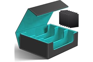 HOMTHY 1800+ Card Deck Case for Trading Cards, Magnetic Closure Card Holder Magic Card Holders Fit for YuGiOh, MTG and Sport Cards (Black+Sky Blue)