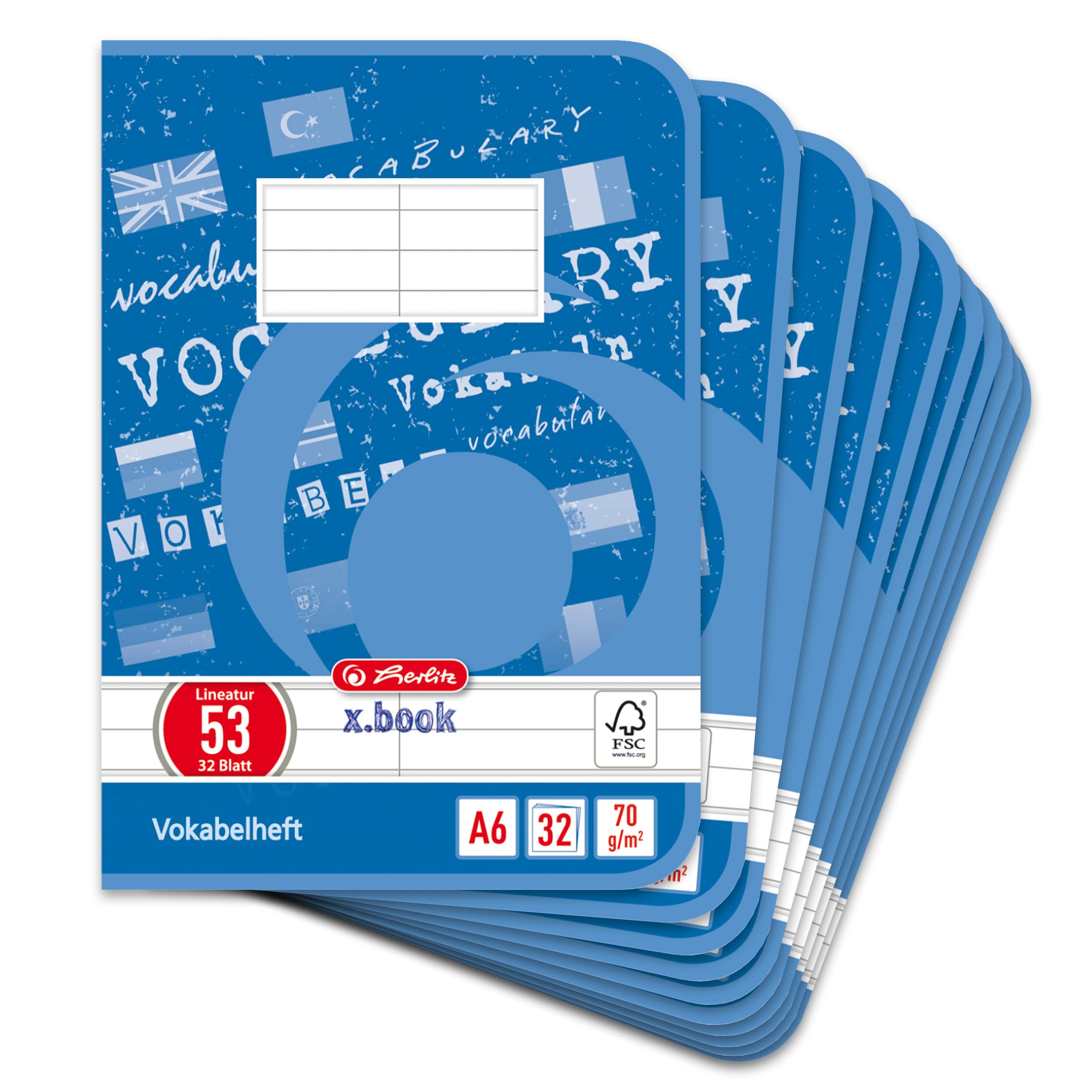 Herlitz Vocabulary Book A6 60 Sheets FSC Mix A6, 32 Sheets, Ruling 53 32 Blatt