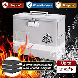BALEINE Fireproof Document Box with Lock, Portable