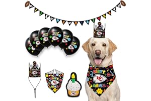 PETS FIRST NFL Kansas City Chiefs Dog Birthday Party Set 10 pcs with 1 Football Bandana Large/X-Large, 1 Crown Hat, 1 Banner, 1 Birthday Cake Toy & 6-Day Balloons Dog Birthday Set, Fun Doggie Pawty Accessories