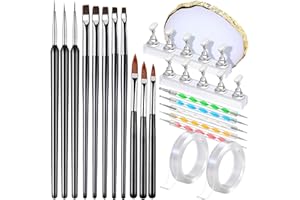 FANDAMEI Nail Art Brushes, Nail Brush Set With Nail Stand, Nail Holder For Painting Nails, Nail Art Tools, Nail Design Tools, 11PCS Nail Brushes For Nail Art, 5PCS Nail Dotting Tool, Nail Art Palette