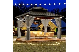 IDEALHOUSE 10' x 12' Hardtop Gazebo, Outdoor Permanent Gazebo with Galvanized Steel Double Roof, Aluminum Frame, Netting and 